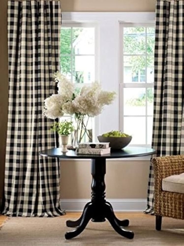 Window Curtains Black and White Gingham Floor Length Cottage Style