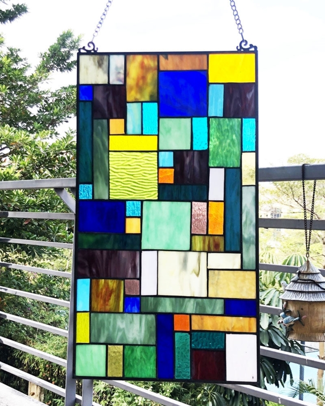 Window Panel Mondrian-Inspired Geometric with Primary Colors