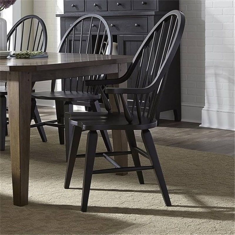 Windsor Arm Chair with Hoop Back, Splayed Legs, and H-Stretcher.