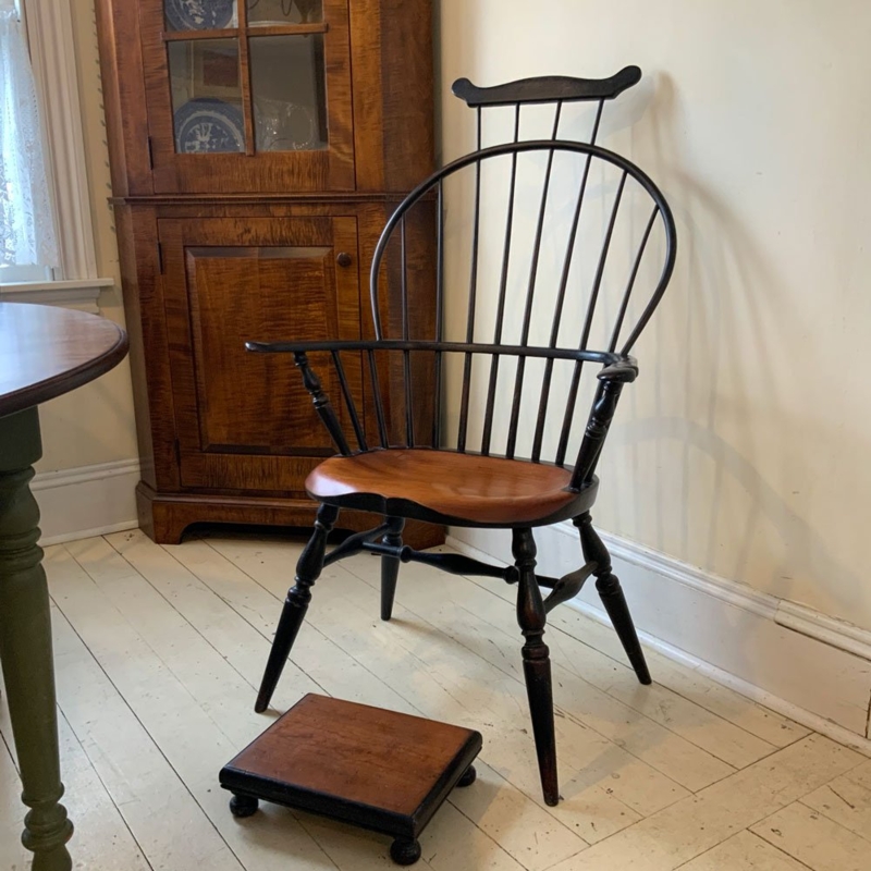 Windsor Sackback Armchair with Comb Top Rail and Black Over Red Finish.