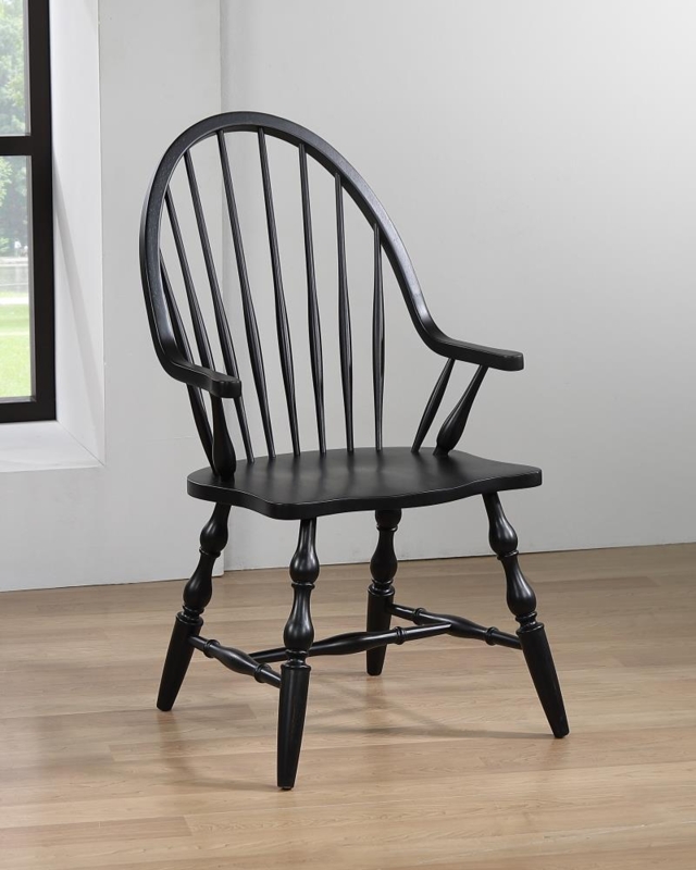 Windsor Spindle Back Armchair with Sculpted Seat and Turned Legs.