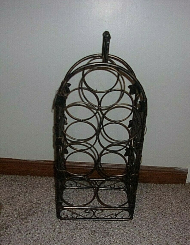 Wine Rack, Antique Green Finish, Leaf Accents, Arched Top, Vintage Display