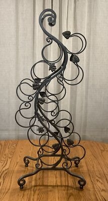 Wine Rack, Copper Tone Finish, Victorian Scrollwork, S-Curve Frame, Leaf