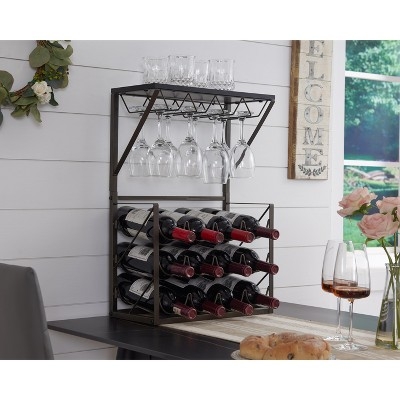 Wine Rack, Farmhouse Station, Matte Black Metal, Top Shelf Utility, Glass