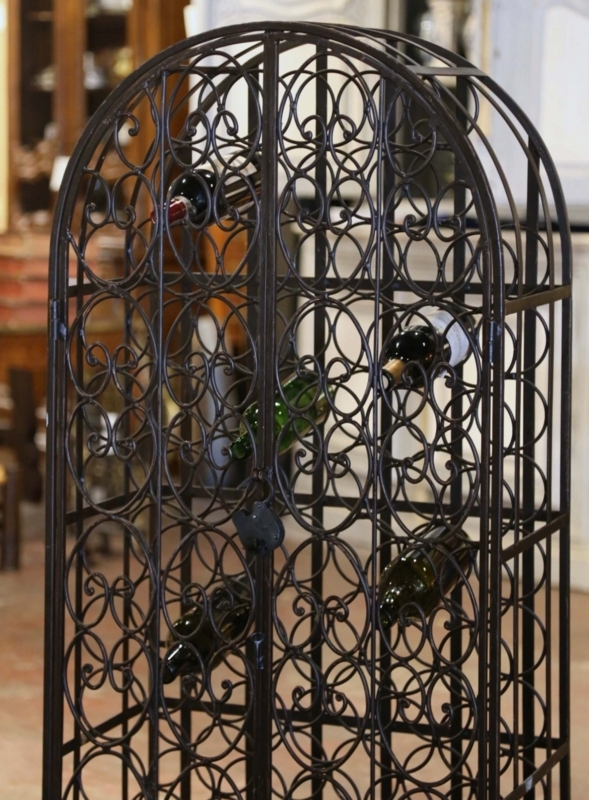 Wine Rack, French Country Iron, Arched Top, Dark Brown, Large Cellar Cage
