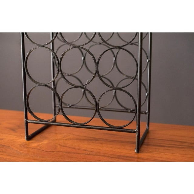 Wine Rack, Mid-Century Modern, Geometric Grid, Matte Black Iron, Open Frame