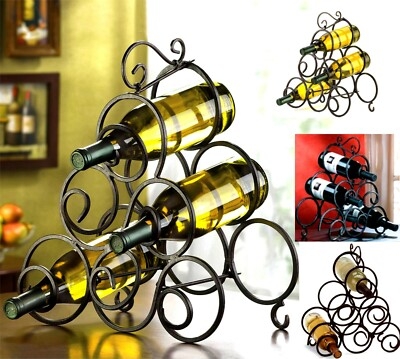 Wine Rack, Oil-Rubbed Bronze, Ornate Scrollwork, Tiered Pyramid Design