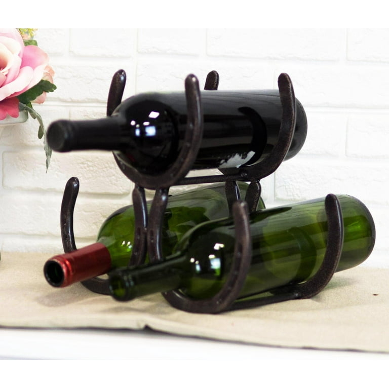 Wine Rack, Rustic Farmhouse, Cast Iron Material, Horseshoe Shape Cradles