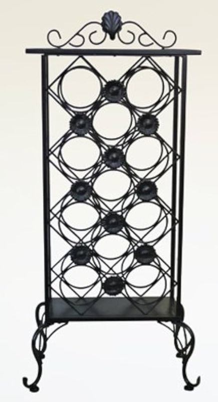 Wine Rack, Traditional Iron, Ornate Scrollwork, Rosette Medallions, Shell