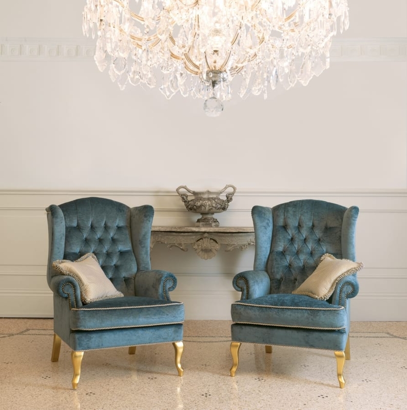Wingback Armchair Petrol Blue Velvet; Capitonne Tufting Luxury Classic