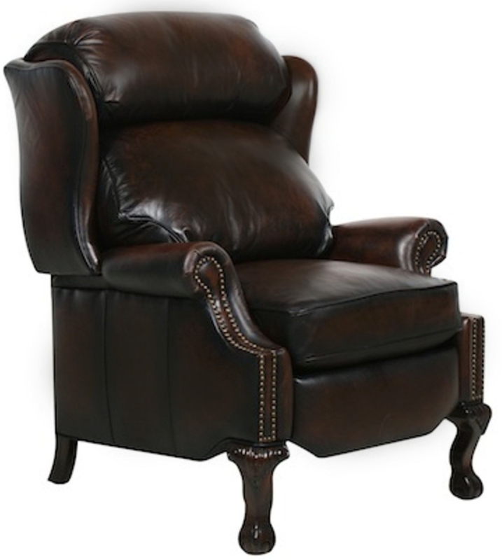 Wingback Recliner with Cabriole Legs & Nailhead Trim in Espresso
