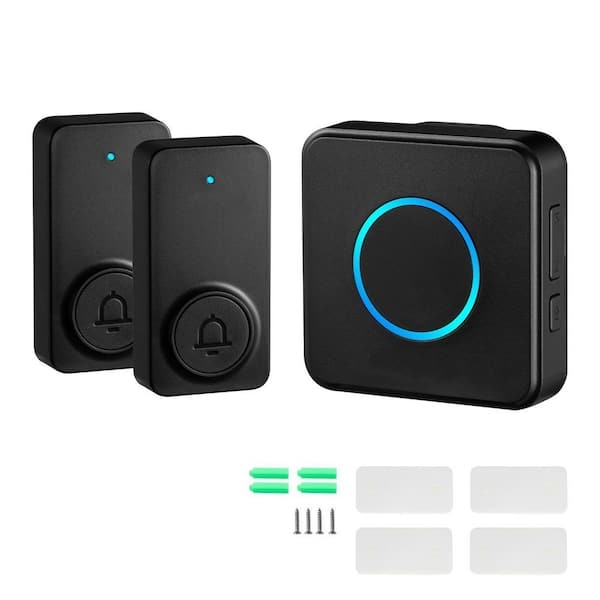 Wireless Doorbell Dual Transmitter Set Matte Finish Blue LED Ring Tech