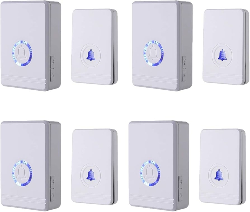 Wireless Doorbell Multi-Unit Set Stark White Blue LED Ring Compact Design