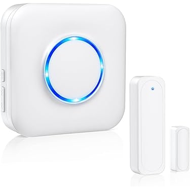 Wireless Doorbell White Glossy Magnetic Contact Sensor Blue LED Chime