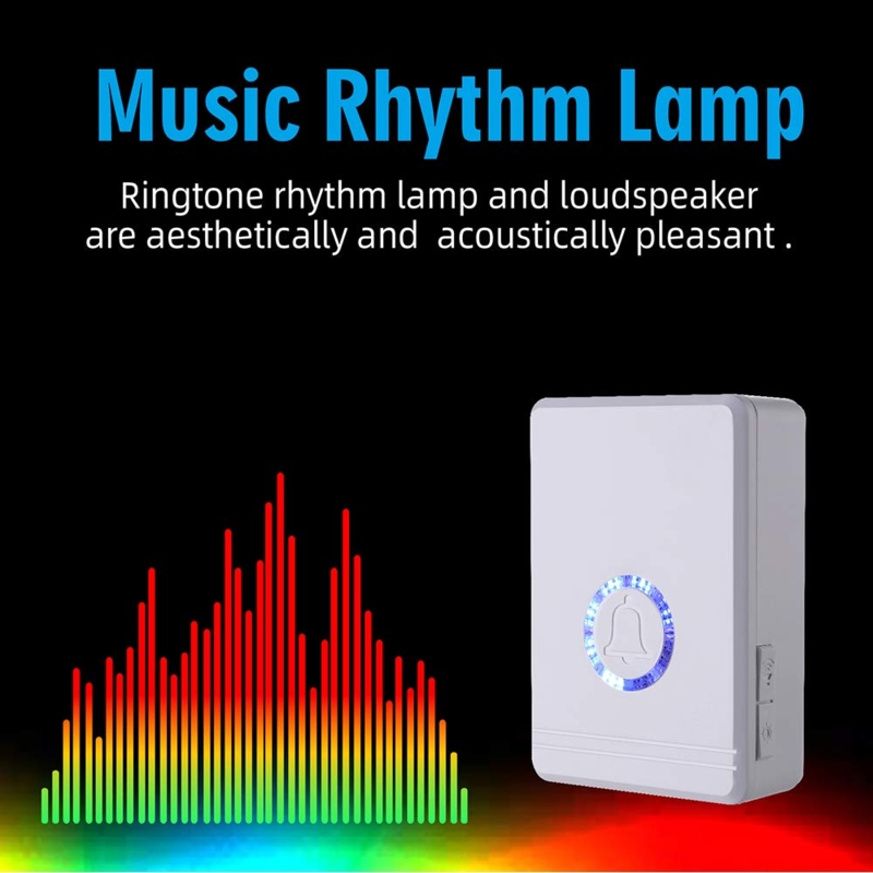 Wireless Doorbell White Music Rhythm Lamp LED Flash Ring Visual Alert