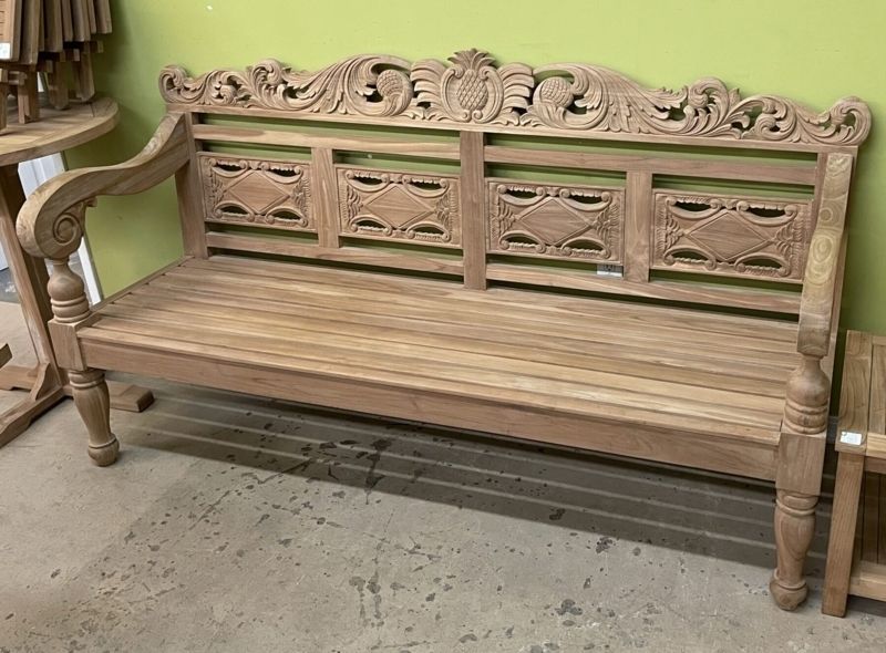 Wooden Bench Hand Carved Teak Pineapple Motif Ornate Crest Rail | Foter