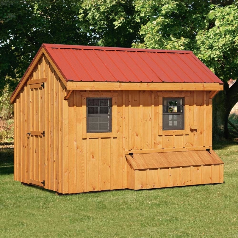 Wooden Chicken Coop, Red Metal Roof, Nesting Box - Country Style