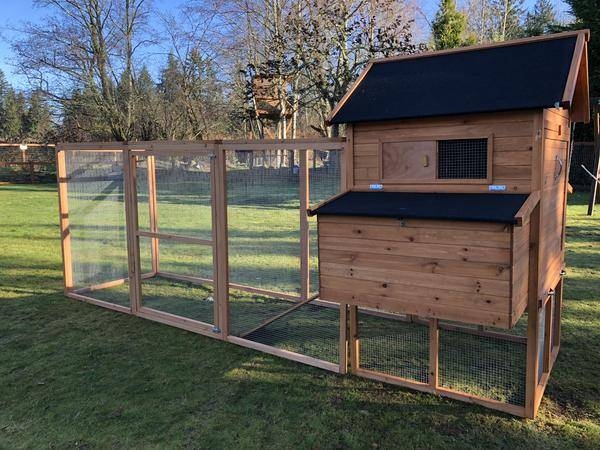 Wooden Chicken Hutch with Attached Run - Backyard Coop with Run