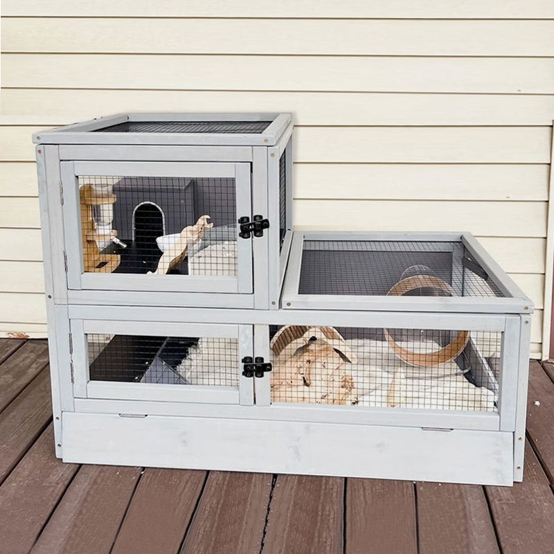 Wooden Hamster Cage Asymmetrical Profile Light Gray