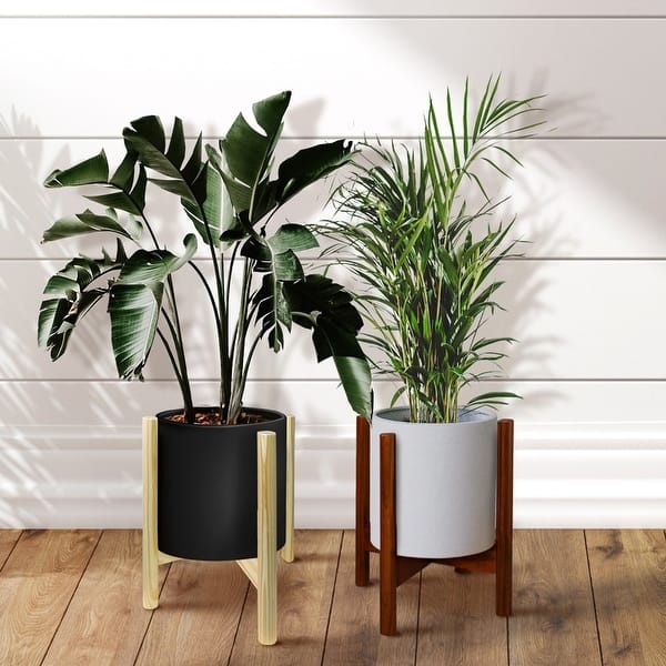 Wooden Indoor Planter Base with Vertical Supports and Cross-Base.