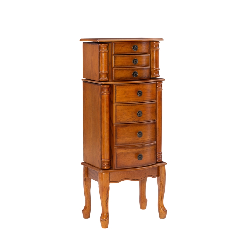 Woodland Oak Jewelry Armoire with Fluted Columns and Cabriole Legs