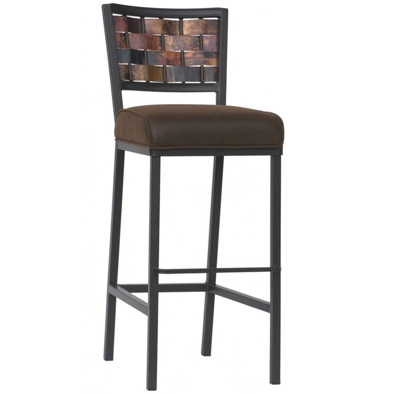 Woven Copper Bar Stool with Matte Black Iron Frame