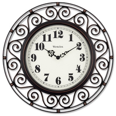 Wrought Iron Style Wall Clock featuring Ornate Openwork Scroll Design