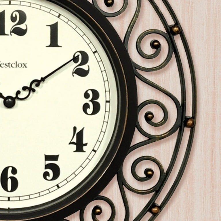 Wrought Iron Style Wall Clock with Cream Dial and Bronze Accents