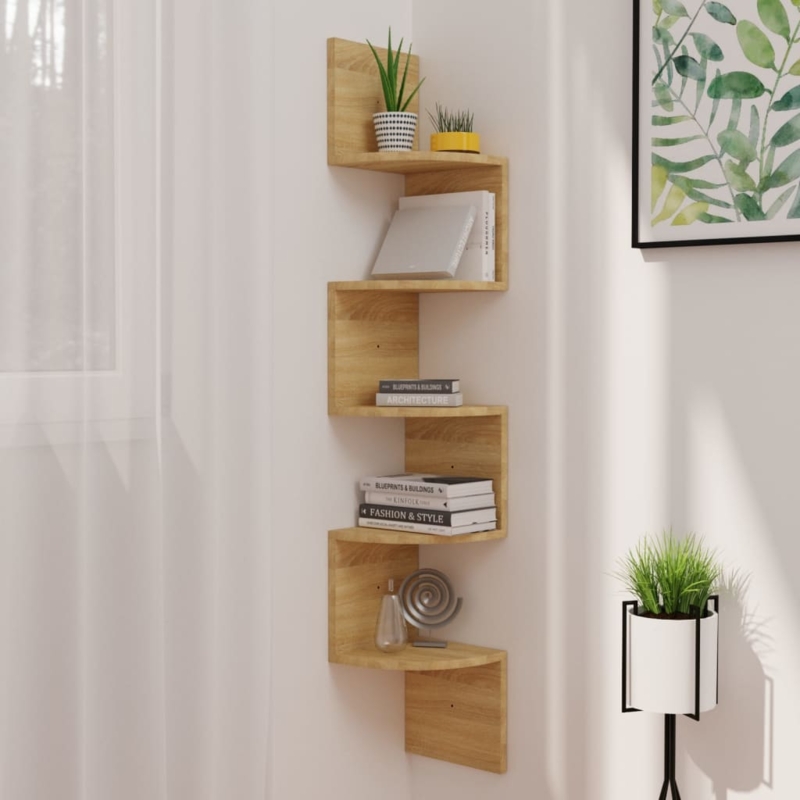 Zig Zag Corner Shelf: Sonoma Oak 5-Tier Modern Wall Rack