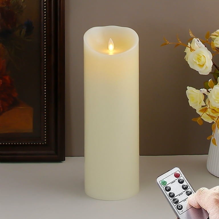 12 Inch Ivory Pillar Candle Extra Large Scale, Flickering Wick, Wax