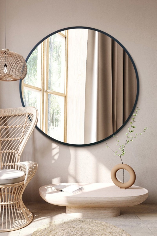 120cm Round Mirror with Thin Dark Bezel for Organic Modern Decor