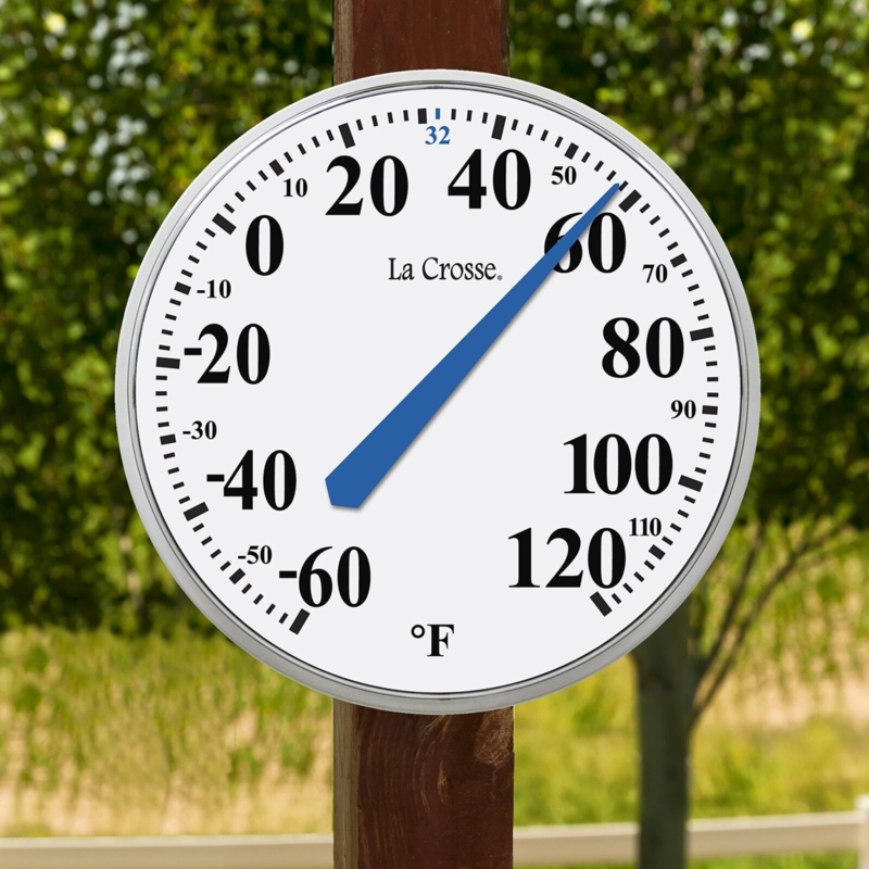 14 Inch Outdoor Thermometer Blue Pointer High Contrast Face Traditional