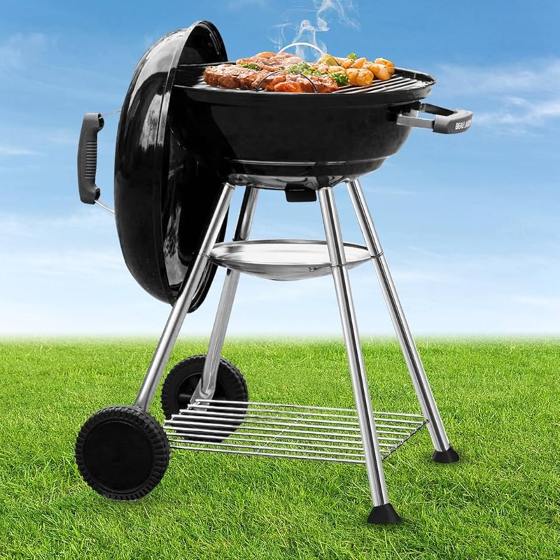 18 Inch Charcoal Kettle Grill with Side Lid Hook and Wire Bottom Shelf