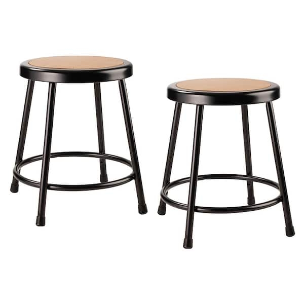 18 Inch Height Stool, Matte Black Steel Frame & Footrest.