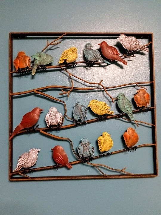 19.5\" x 19.5\" Large Metal Birds on Branches Wall Art Decor Sculptures