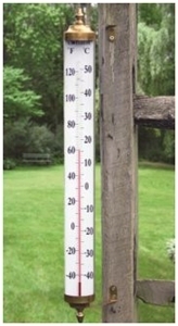 2 Foot Outdoor Thermometer Brass Finials Large Numerals Rustic Garden