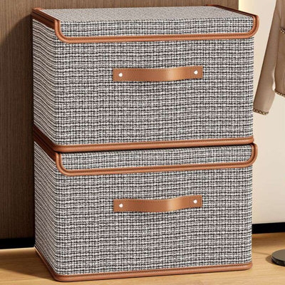2 Pack Storage Bins with Lids, Collapsible Closet Organizer Container, Fabric Organizer Box with Handles, Decorative Storage Boxes with Lids Latitude