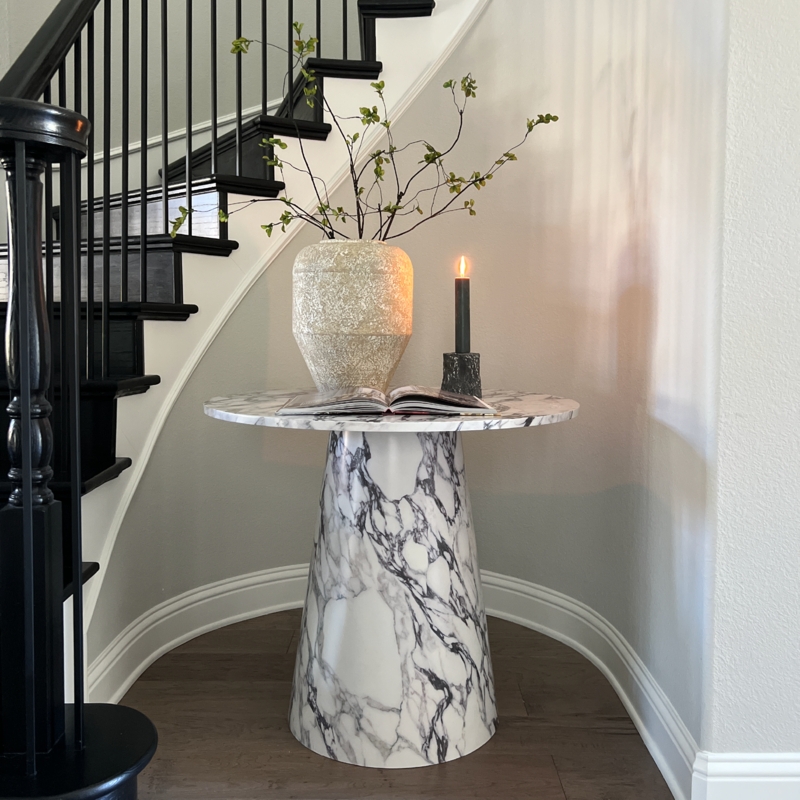 35" Round Pedestal Dining Table for 4, Modern Marble Look Dining Table, Compact Kitchen Table for Small Space-Maison Boucle