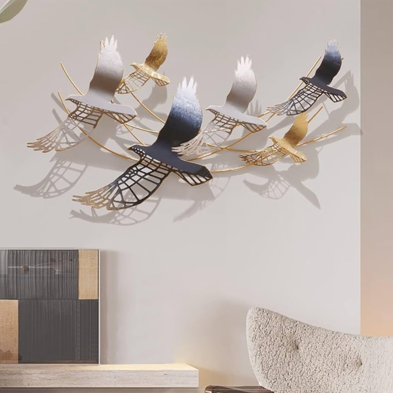 3D Metal Wall Art: Contemporary Flock with Wireframe Wings