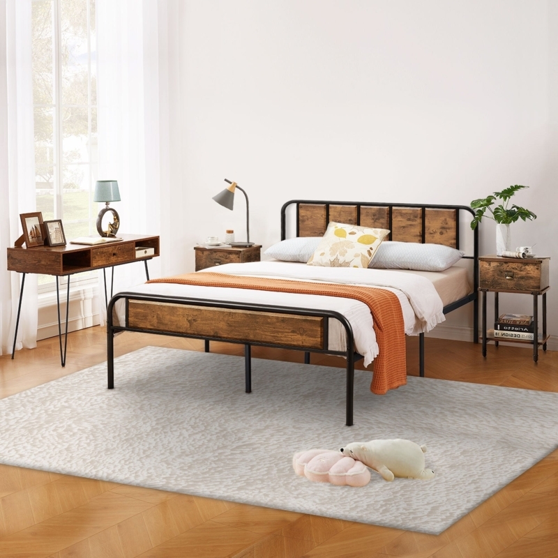 4-Piece Bedroom Set Slender Black Metal Profiles Integrated Desk