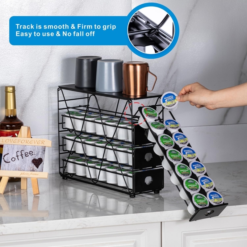 4 Tier Coffee Pod Organizer Drawer, Tilted Wire Design Shelf
