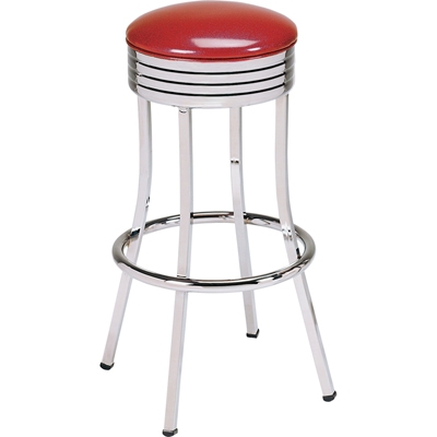 50s Diner Bar Stool Triple Ring Chrome Apron Flared Legs