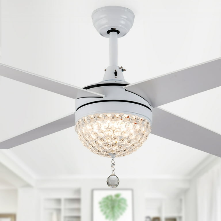 52" White LED Crystal Ceiling Fan with Remote Control and Light Kit  Included -