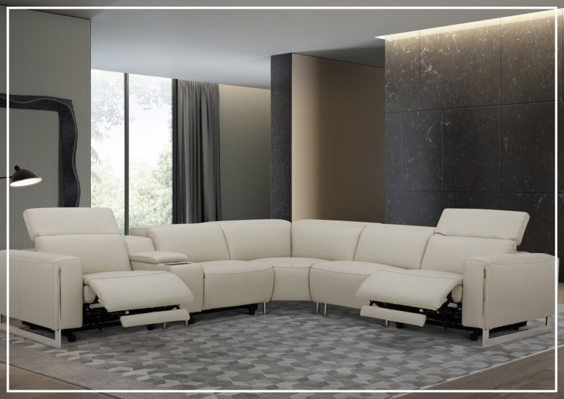 6 Piece Reclining Sofa Off-White Leather-Like Motion Modular