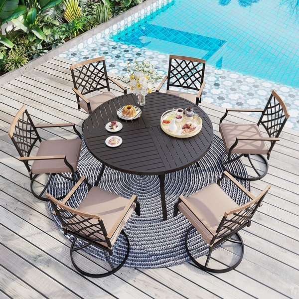 7-Piece Metal Patio Dining Set with Swivel Lattice Back Chairs and Table