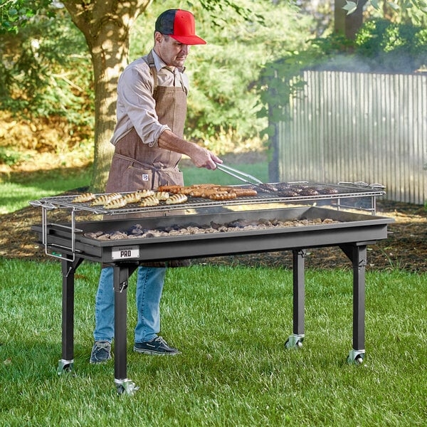 72 Inch Charcoal Grill with Mobile Steel Base and Open Tray Design