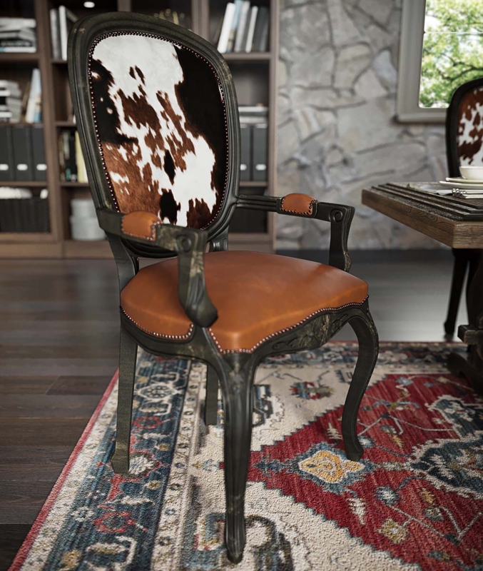 Accent Armchair Cowhide Medallion Back Nailhead Lodge Style
