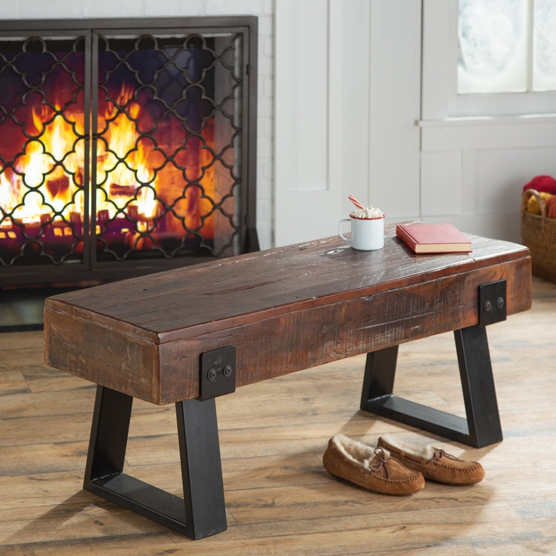 Accent Bench Industrial Railroad Tie Top with Metal Brackets