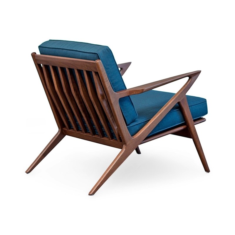 Accent Chair: Azure Blue Upholstery, Slatted Back, Angular Armrests