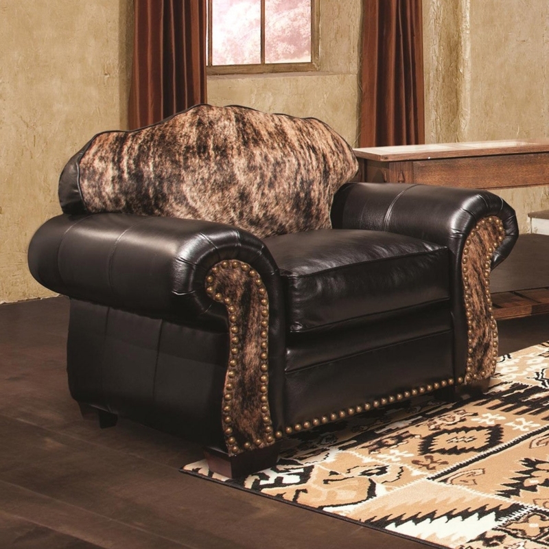 Accent Chair Brindle Hide Scalloped Back Oversized Arms Western Ranch